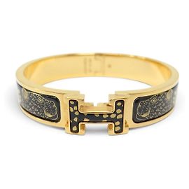Hermès BRACELET HERMES CLIC H LES LEOPARDS EMAIL NOIR DORE 15.7CM E.LIMITEE BANGLE