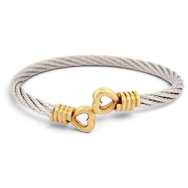 VINTAGE BRACELET FRED FORCE 10 COEURS T20 EN ORO AMARILLO 18K & CABLE DE ACERO BANGLE