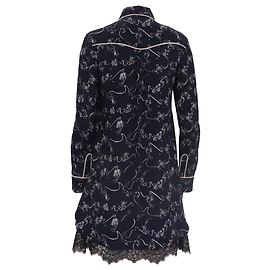 Autre Marque Robe courte à manches longues imprimée Tanya Taylor en soie bleu marine