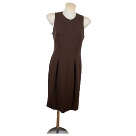 Vestido Midi Burberry em Lã e Seda Castanho