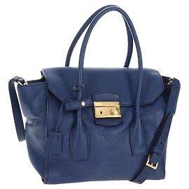 Bolsa de mão PRADA Ready lock em couro Taurillon Clemence 2way Azul Auth am12570V
