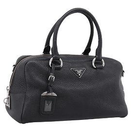 Sac à main PRADA en cuir noir argent Auth ep16195A