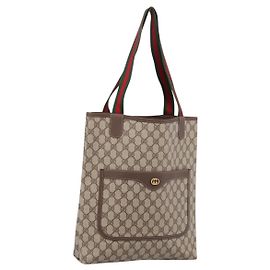 Borsa Tote GUCCI GG Supreme Web Sherry Line PVC Beige Gold 002 58 6487 Auth ka6332