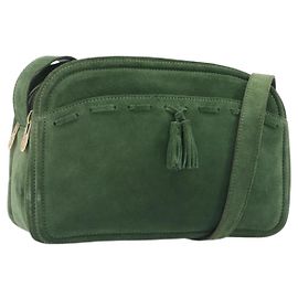 Céline CELINE Schultertasche Suede Green Gold Tone Auth gh2386