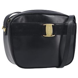 Borsa a tracolla Salvatore Ferragamo Vala in pelle nera e oro Auth bs37160