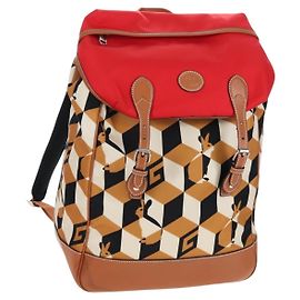 GUCCI Interlocking G Medium Rucksack Nylon Brown Silver 696013 Auth 205808A