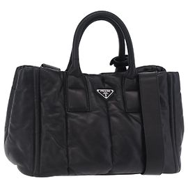 Bolso Tote PRADA Nappa Bomber de piel 2way Negro Plata Auth 204049M