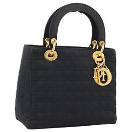 Borsa a mano Christian Dior Lady Dior Canage Canvas Black Gold Auth ep16219
