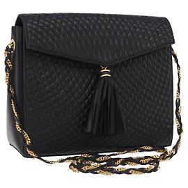 Bolso de hombro con cadena Bally de piel negro y dorado Auth BA16168