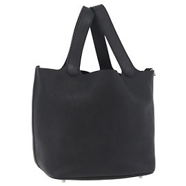 Hermès Bolsa HERMES Picotan Lock MM em couro Taurillon Clemence Black Gold Auth 203244SM