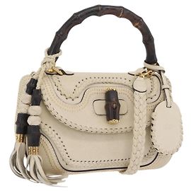 Bolso GUCCI New Bamboo de piel 2way Ivory Gold 263970 Auth 206395M
