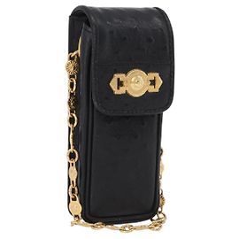 Pitillera Gianni Versace de cuero negro y dorado Auth ka6329