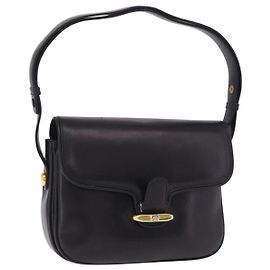 GUCCI Schultertasche aus Leder Schwarz Gold Auth 206133