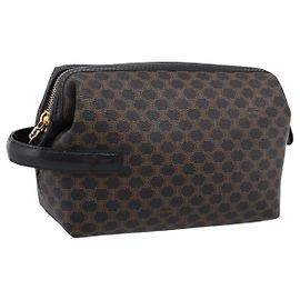 Céline Bolsa de Mão CELINE Macadam Canvas PVC Black Gold Tone Auth mr2928A
