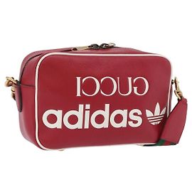 Bolsa Gucci Web Sherry Line em couro Colaboração Adidas Vermelho Dourado Auth 204076M