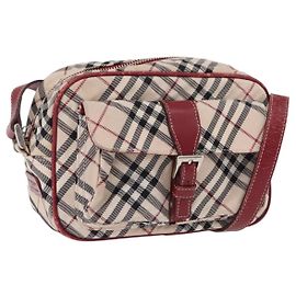 Borsa a tracolla BURBERRY Nova Check Blue Label Canvas Beige Silver Auth ep15989