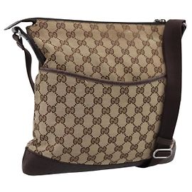 Sac à épaule GUCCI GG Canvas Beige Silver 145857 Auth ep16158
