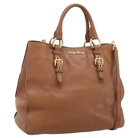 Bolsa de mão Miu Miu em couro 2way marrom dourado autêntica 206392A