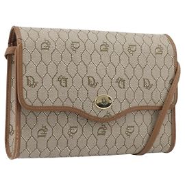 Sac à épaule Christian Dior Honeycomb Canvas PVC Beige Gold Auth ka6327A