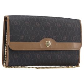 Borsa a tracolla con catena in tela a nido d'ape Christian Dior PVC Black Gold Auth ep16153