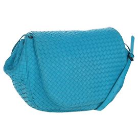 BOTTEGA VENETA INTRECCIATO Shoulder Bag Leather Turquoise Blue Auth LN128V
