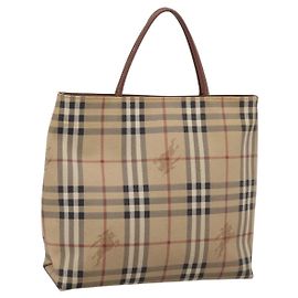 BURBERRY Nova Check Handtasche PVC Leather Beige Auth bs37101