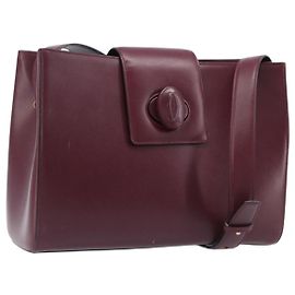 CARTIER Must Line Schultertasche Leder Bordeaux Gold Auth ka6410