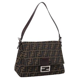 Bolsa de Ombro FENDI Zucca Canvas Mamma Baguette Brown Black Auth 196093V
