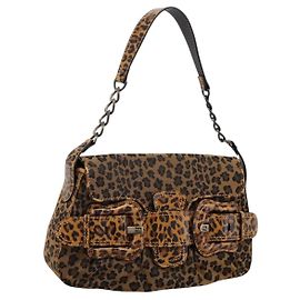 Bolsa de Ombro FENDI Chain Mamma Baguette Canvas Beige Auth 205882SAM