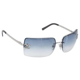 CHANEL COCO Mark Sonnenbrille Metal Silver CC Auth 206011M