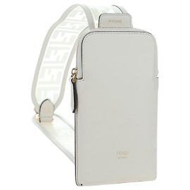 Tracolla FENDI Strap You in pelle 37'' White Gold Auth bs37411