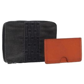 Hermès HERMES Geldbörse Leder Canvas 2 Set Brown Gray Auth bs37444