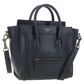Céline CELINE Luggage Micro Shopper Hand Bag Leather 2way Black Gold Auth 205995V