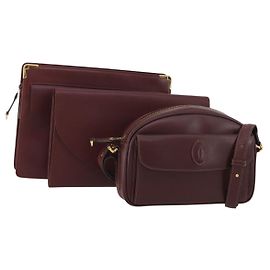 Borsa a tracolla CARTIER Must Line in pelle Set di 3 Bordeaux Gold Auth 203375