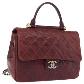 Borsa a tracolla CHANEL Matelasse con catena in pelle Bordeaux Gold CC Auth 206387A