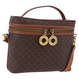Céline CELINE Macadam Canvas Vanity Hand Bag PVC Leather 2way Brown Gold Auth ep16269