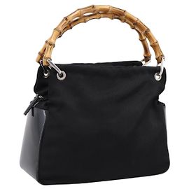 Borsa a mano GUCCI Bamboo Nylon Nero Argento 000 1014 0575 Auth ep16141