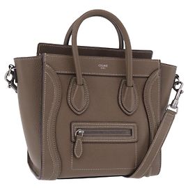 Céline Bolso de mano CELINE Luggage Nano Shopper de piel 2way Beige Silver Auth BA15791V