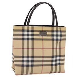 Bolso de mano BURBERRY Nova Check PVC Beige Silver Auth ka6328
