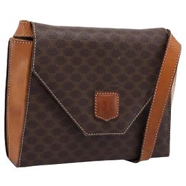 Céline Sac à épaule CELINE Macadam Canvas PVC Leather Brown Gold Auth ep16182