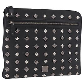 MCM Vicetos Clutch Bag PVC Leather Black Silver Auth mr3058