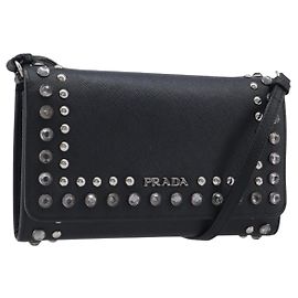 Portafoglio a spalla PRADA pelle Safiano Black Silver Auth 206147V