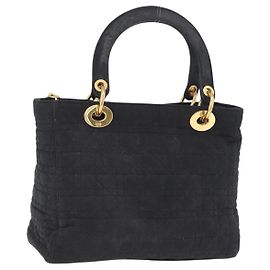 Bolsa Christian Dior Lady Dior Canage Canvas Black Gold Auth ep16214