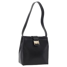 Borsa a tracolla Salvatore Ferragamo Vala in pelle nera e oro autentica 206057A