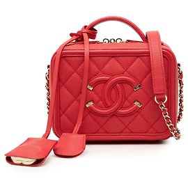 Red Chanel Small Caviar CC Filigree Vanity Case Satchel