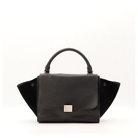 Céline Celine Sac Trapeze Cuir Noir et Daim