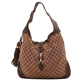 Borsa hobo Gucci in tela monogram GG con bambù