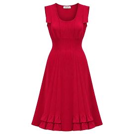 Valentino Vestido Midi de Punto Acanalado Rojo