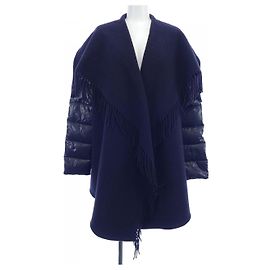 Abrigo de cuero Moncler azul marino
