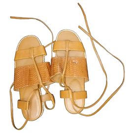 Vince Brown Leather Python-Effect Lace-up Sandals